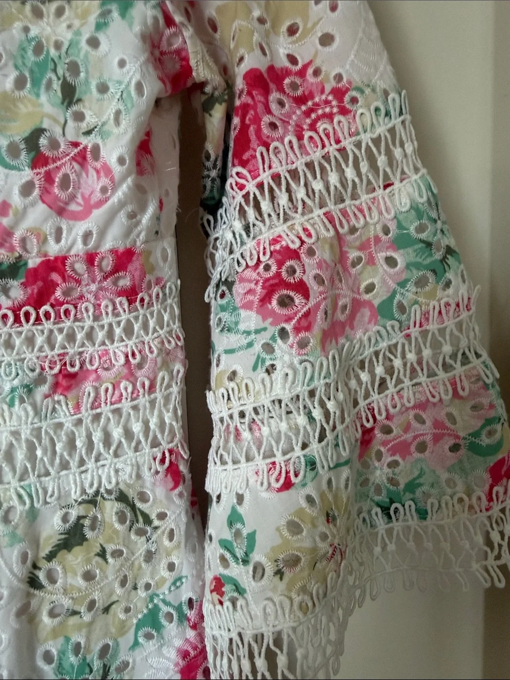Aqua Floral Trim V-Neck Dress - Picture 4 of 4